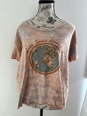 Anthropologie Love Your Mother Floral Globe Graphic Tee - Peach Wash